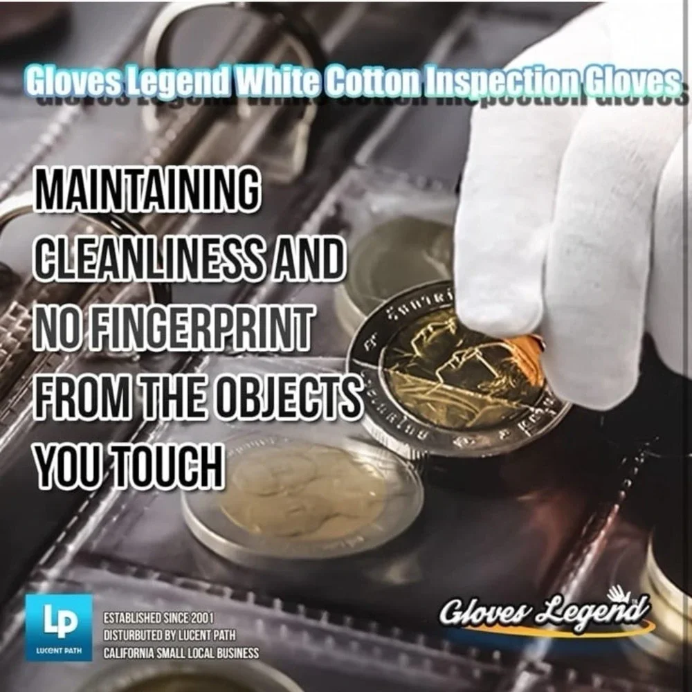 White Cotton Inspection Work Gloves | Coin Silver Art Handling Cosplay Costume |